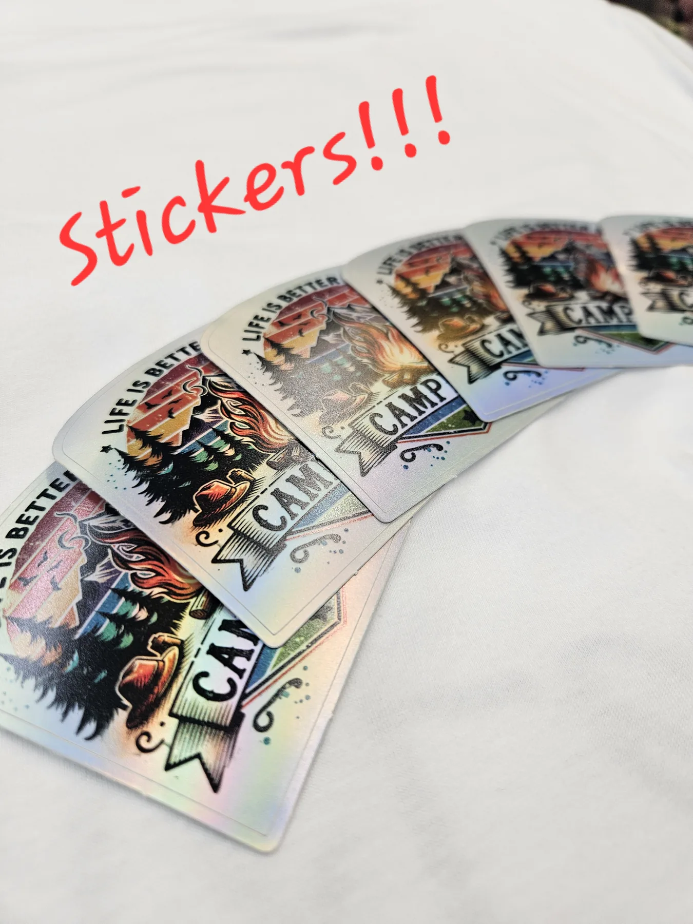 Coordinated camp shirts and printed stickers