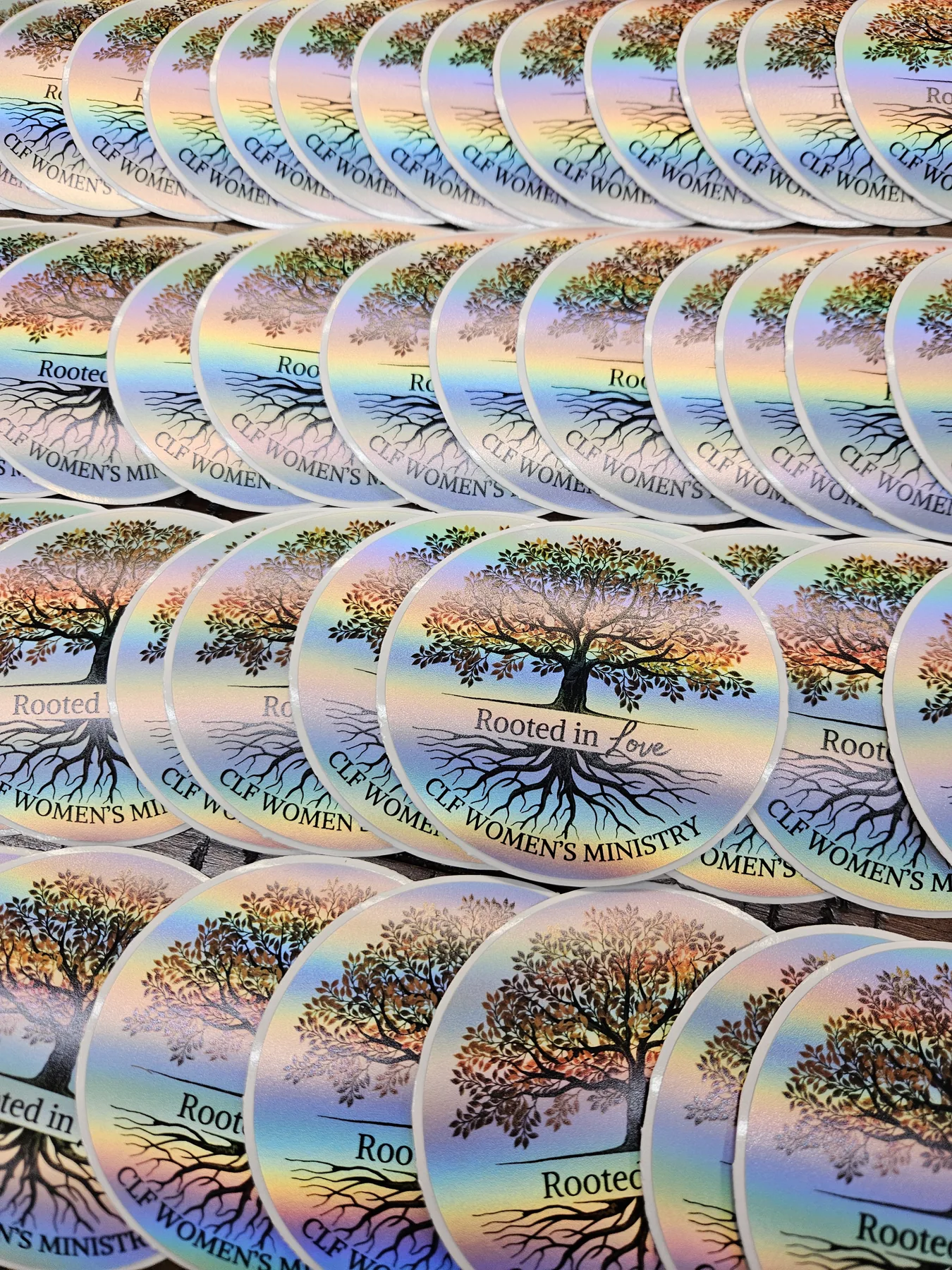 Rows of holographic custom stickers