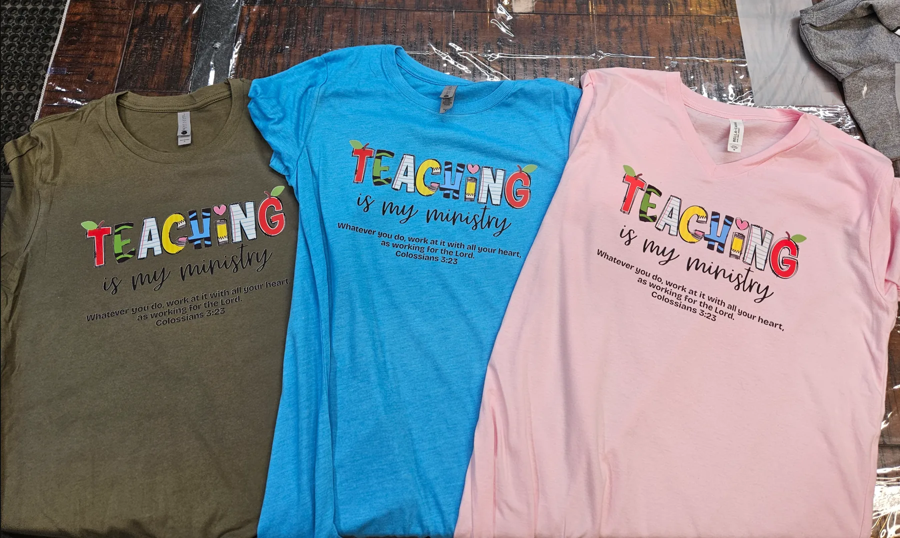 Three custom teaching ministry shirts